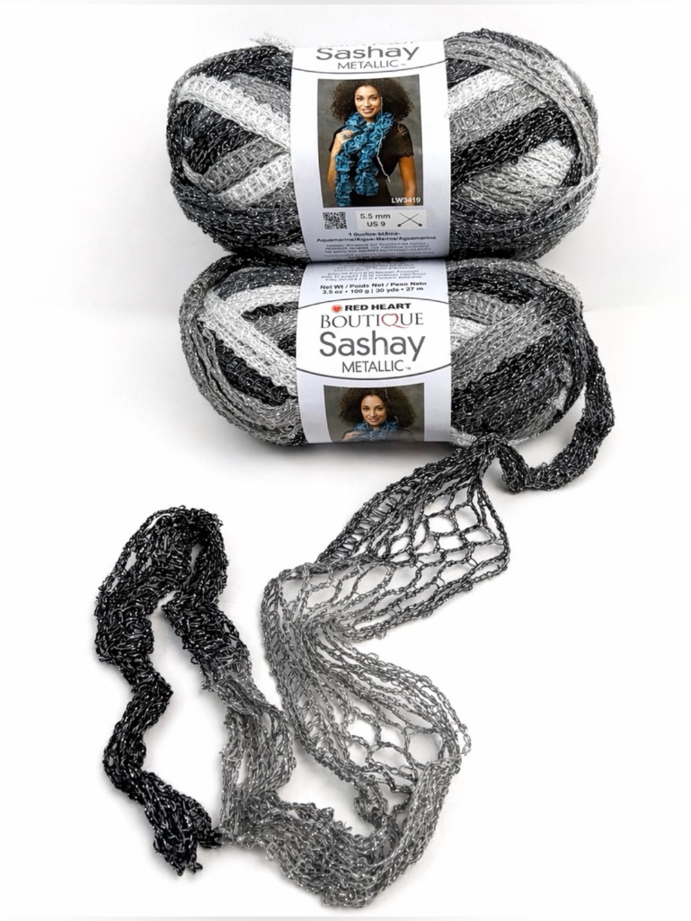 Red Heart Sashay Metallic Yarn Lot of 2 Black Gray Diamonds - Picture 5 of 7